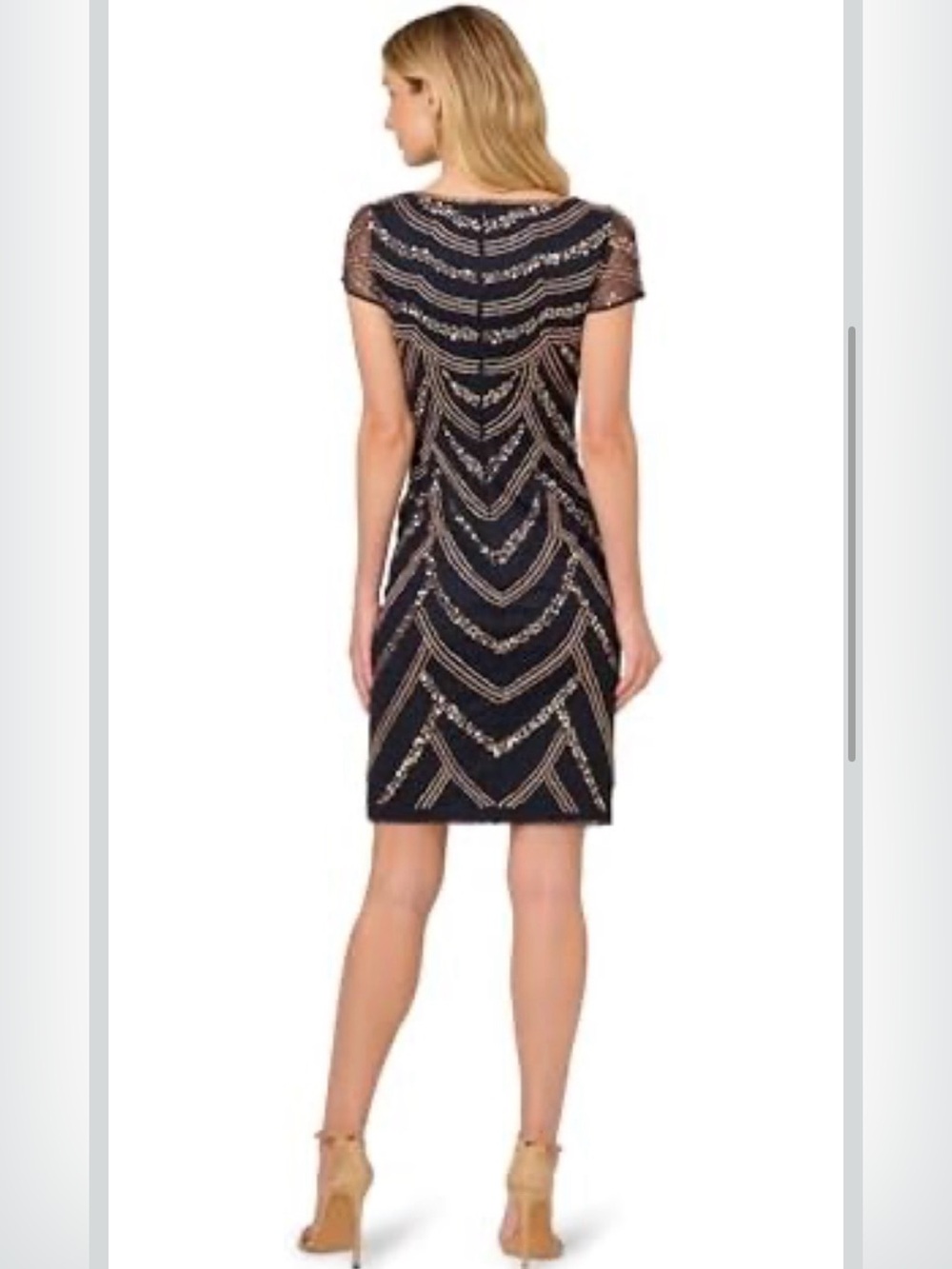 NWT Size 8 Adrianna Papell Beaded Art Deco Cocktail Dress in Navy/Rose Gold - Picture 8 of 9